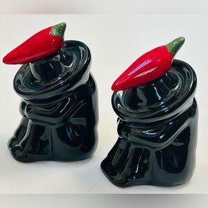 Sleeping Mexican Salt & Pepper Shakers Mexico Pottery Chili Pepper On Sombrero